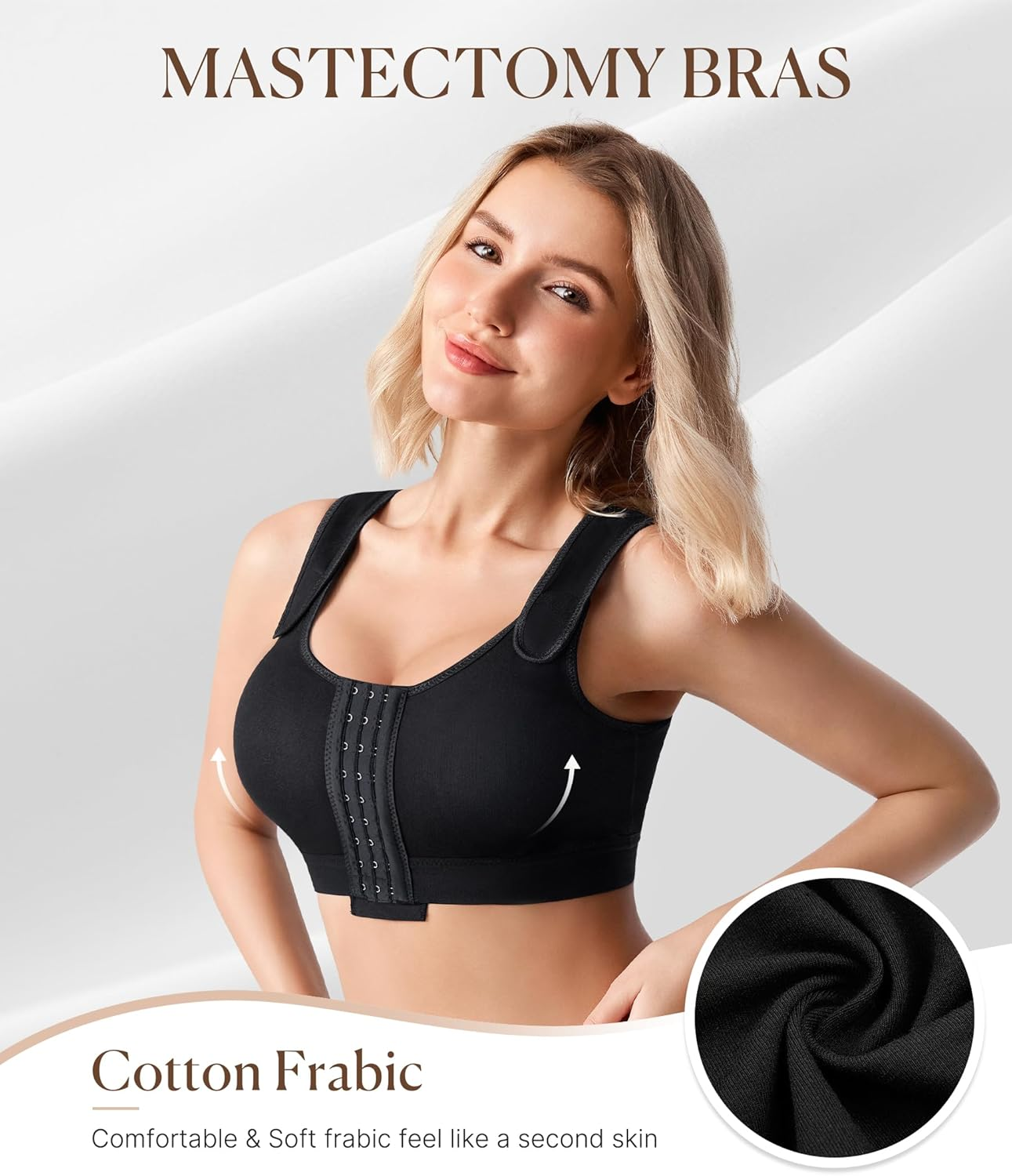 Post Surgery Compression Bras for Women Front Closure Mastectomy Bra with Wide Adjustable Straps Wirefree image number 6
