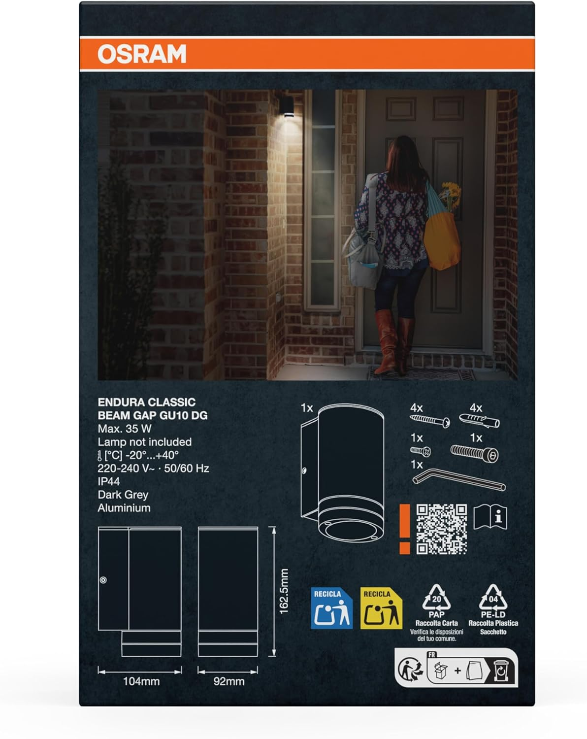 OSRAM Outdoor Wall Light GU10 Downlight with Gap Ring, Indirect Light, Aluminium Housing Dark Grey, IP44 & IK03, Wall Light for Facades image number 4