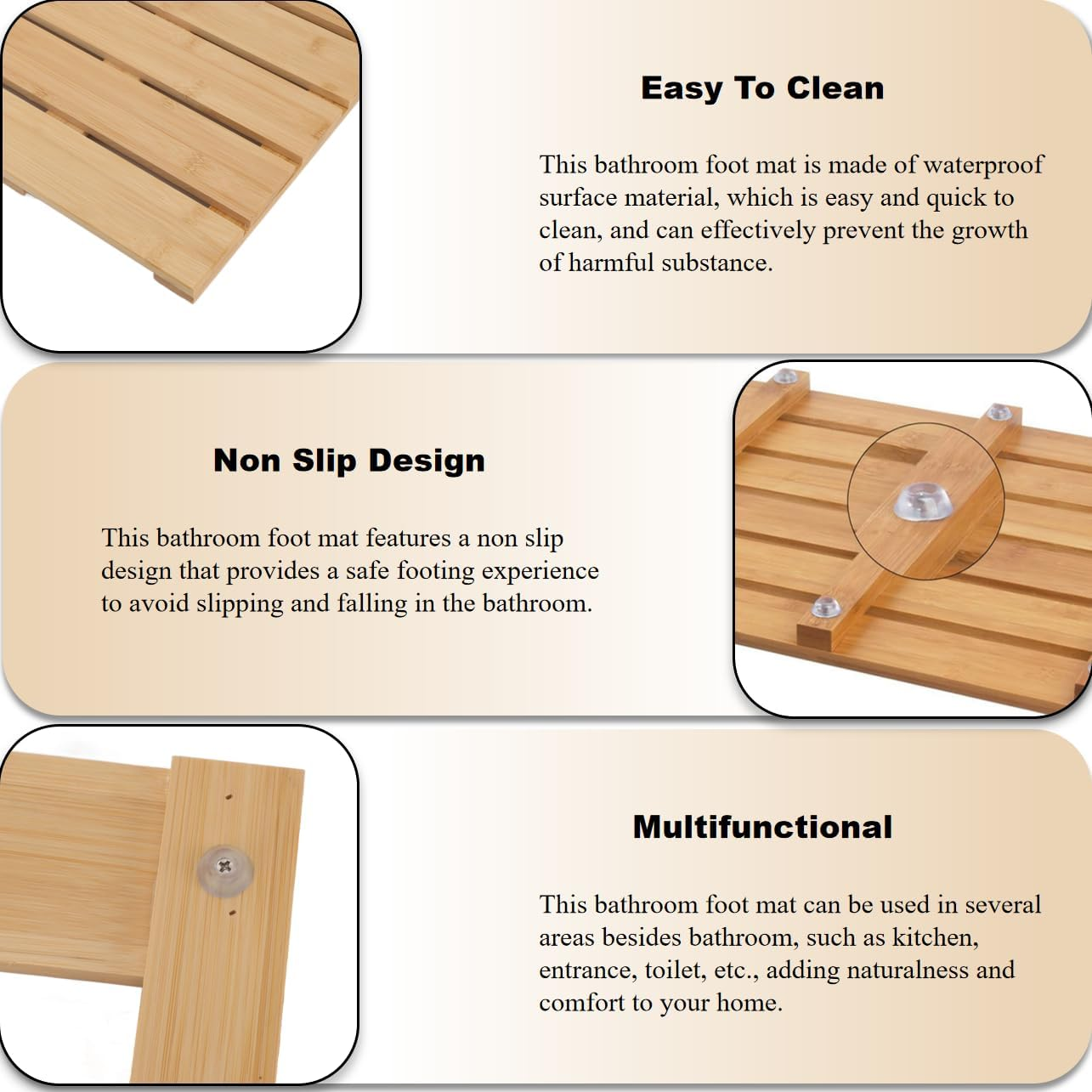 Bamboo Bath Mat Bon Slip, Multifunctional Easy Cleaning Shower Bath Mat, Bathroom Non Slip Mat Weight 1450G, Bamboo Shower Bath Mat, Bamboomat image number 1