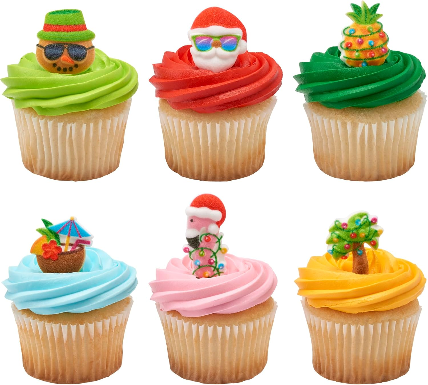 Sugar Dec-Ons&reg; Tropical Christmas Assortment Sugar Cake Decorations, Ready to Use Edible Cupcake Toppers, 108 Shaped Decorations image number 2