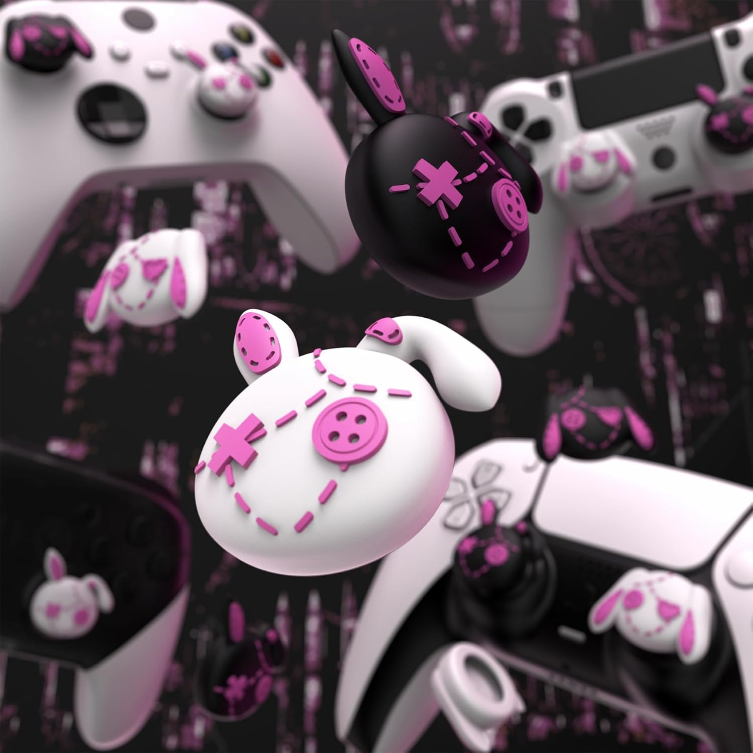 Playvital Cute Thumb Grip Caps for Ps5/4 Controller, Silicone Analog Stick Caps Cover for Xbox Series X/S, Thumbstick Caps for Switch Pro Controller - Lovely Punky Bunnies image number 6