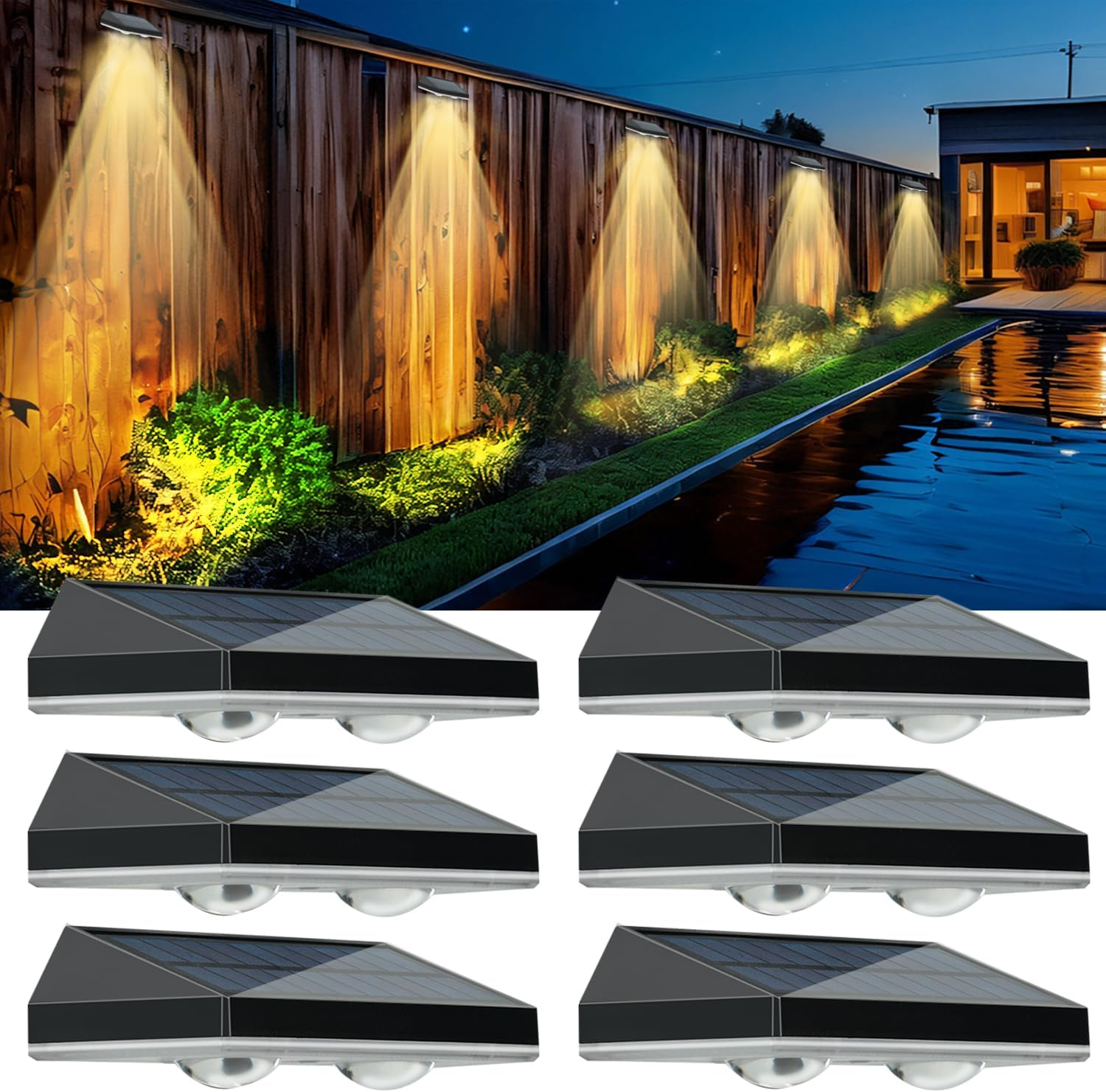 Solar Fence Lights Outdoor Garden, 8 Modes Solar Wall Lights Warm White & RGB Colors Waterproof Solar Lights for Outside, Backyard, Patio, Deck, Stair, Step, Railing (6 Pack) image number 4