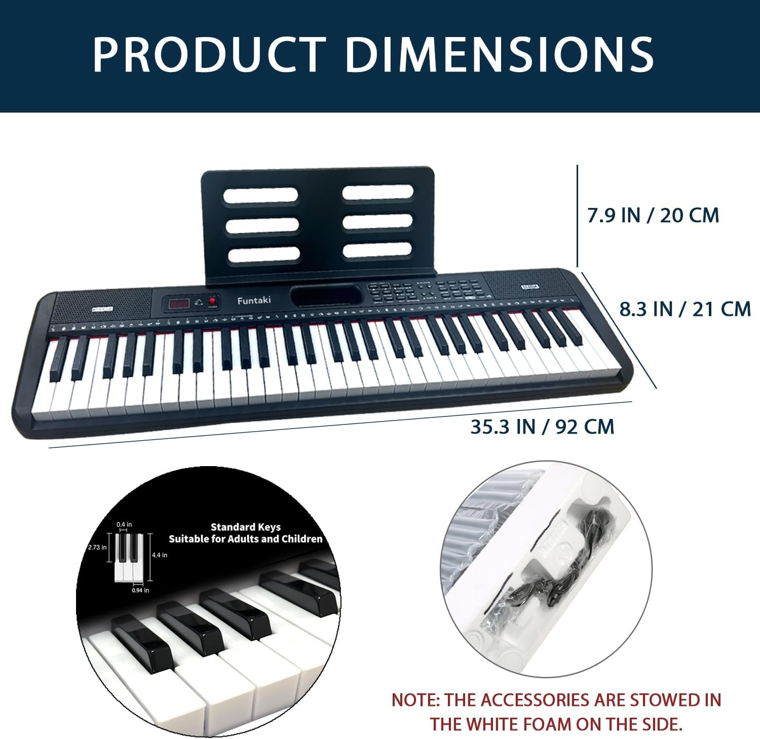 Funtaki 61-Key Electronic Keyboard Piano for Adults with Light up Keys, 61 Compact Keys Digital Pianos - Perfect Beginner Piano Black image number 6