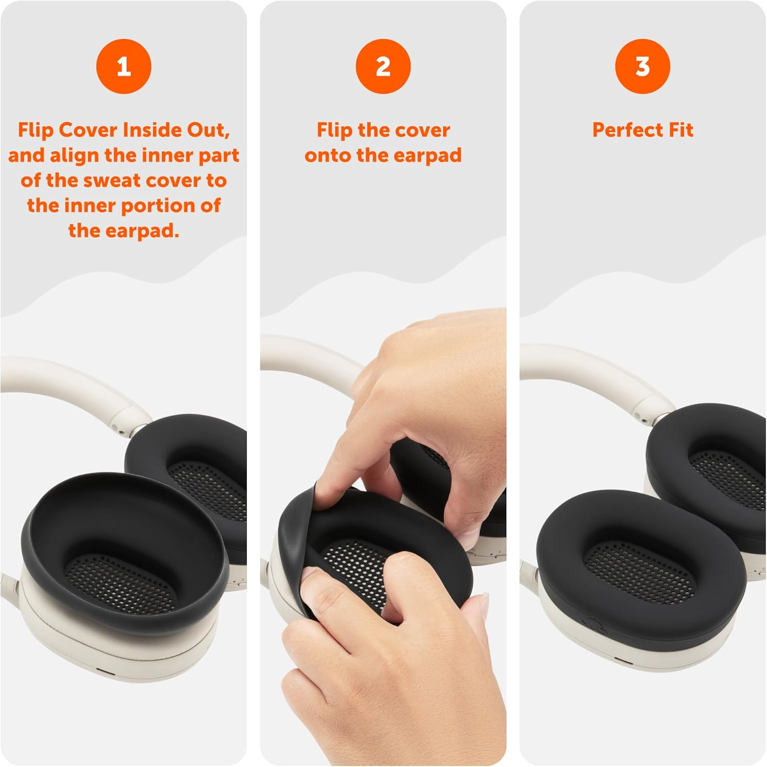 WC Sweatz XM5 - Patented Earpad Sweat Covers for Sony WH1000XM5 by Wicked Cushions | Full 360 Earpad Protection | Sweatproof & Easily Washable | Black - Black image number 5