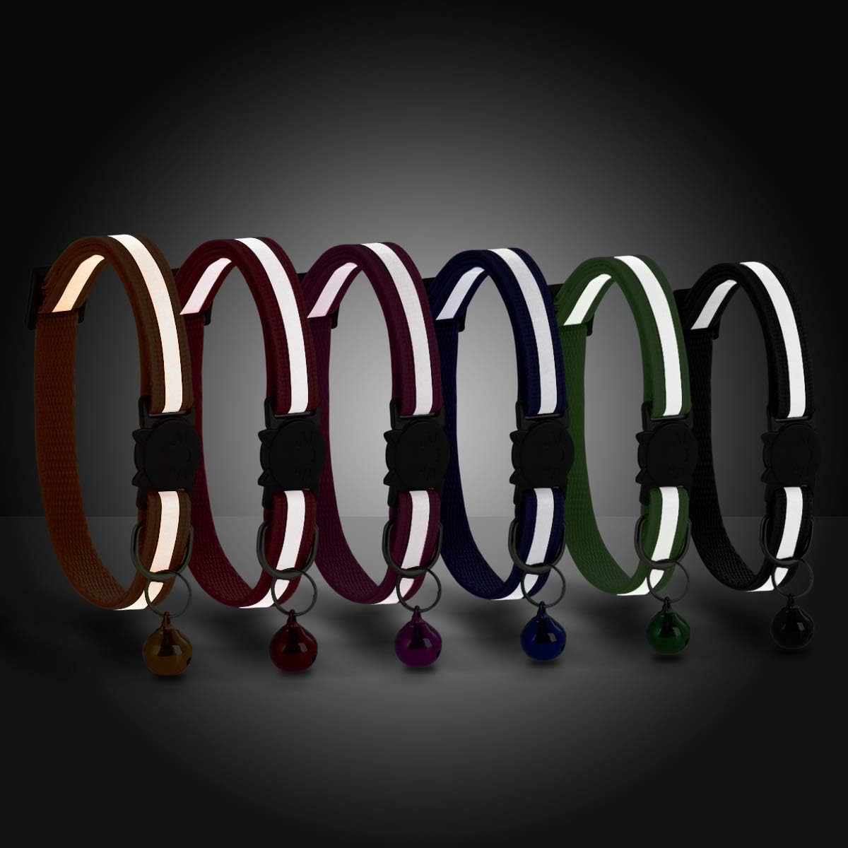LASIEYO Cat Collar Set Adjustable Bell Collar Pet Cat Kitten Collar with Reflective Strips, Quick Release Buckle (12 Pieces) image number 5