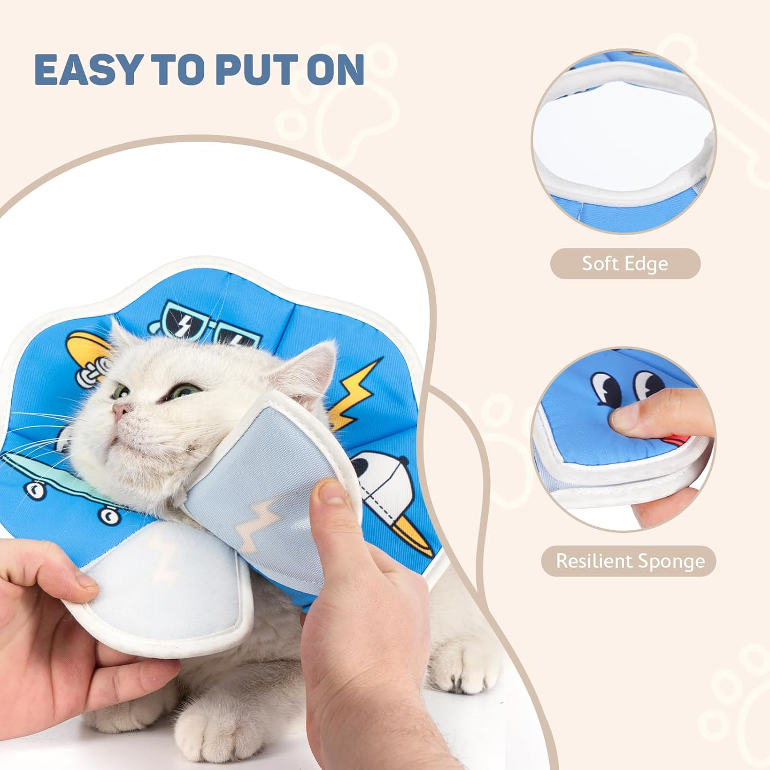 Avont Soft Cat Recovery Cone Collar, Adjustable Cat Elizabethan Collar for Cats and Small Dogs, Comfortable Cone to Stop Licking after Surgery, Lightweight Twill Fabric E-Collar -Skate(M) image number 2