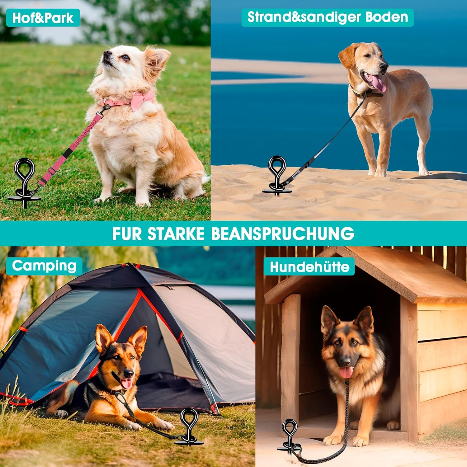 Ground Anchor Dog, Ground Anchor for Screwing in for Small, Medium, Large Dogs up to 220 Lbs, Spiral Blade Anchor Stake for Yard, Lawn and Beach (Rounded) image number 1