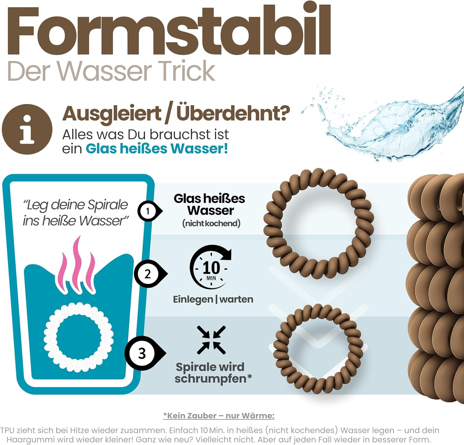 Specora Spiral Hair Scrunchies Mocha Pack of 10-5 Cm - TPU - Telephone Cable Scrunchie - No Pulling & Tangling - Elastic, No Mark, Gentle on Hair image number 1