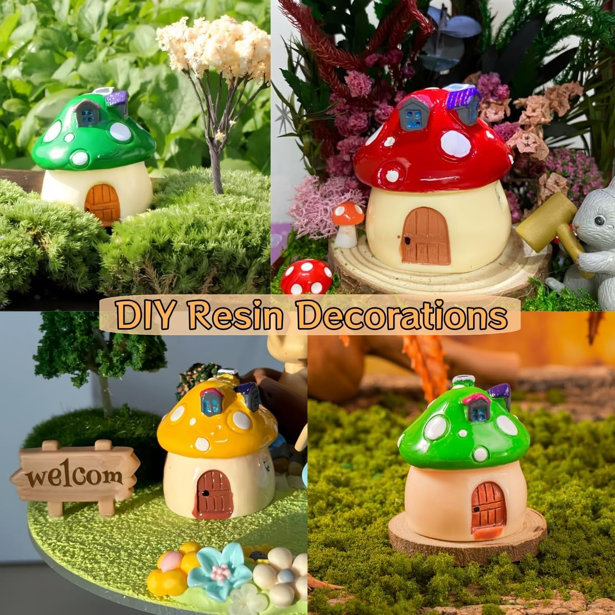 Ourdam 7Pcs Resin Mushrooms Figurine Fairy Garden Ornament, Miniature Mushroom House Decor for DIY Crafts Garden Accessories Outdoor, Cute Tiny Mushroom Figurine Landscape Plant Cake Yard Home Decor image number 4