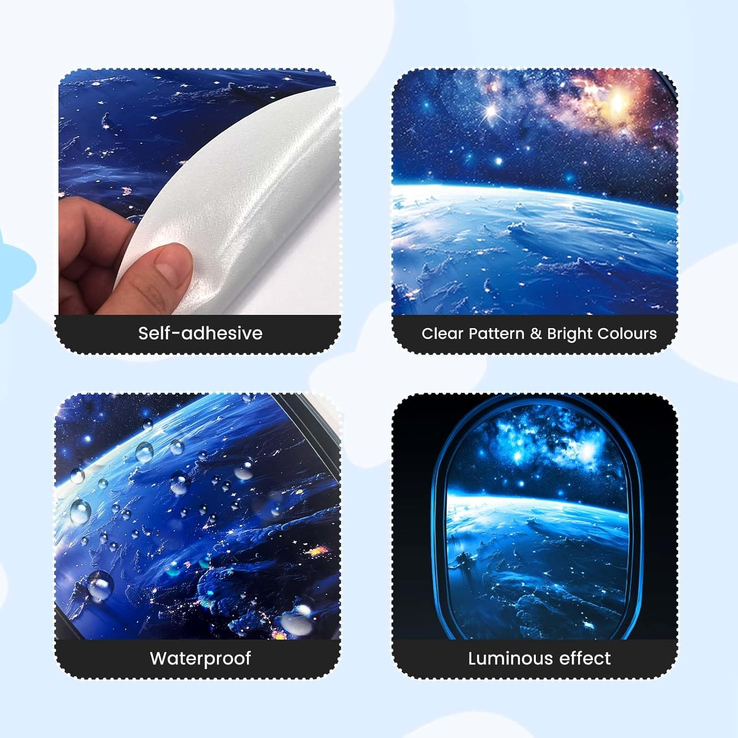 SNAIL GARDEN 4 Pcs Luminous Universe Galaxy Wall Stickers,Glow in the Dark Wall Decals,Self-Adhesion Space Themed Wall Decor,3D Wall Decor for Room,Space Room Decor for Boys(Blue Light) image number 1