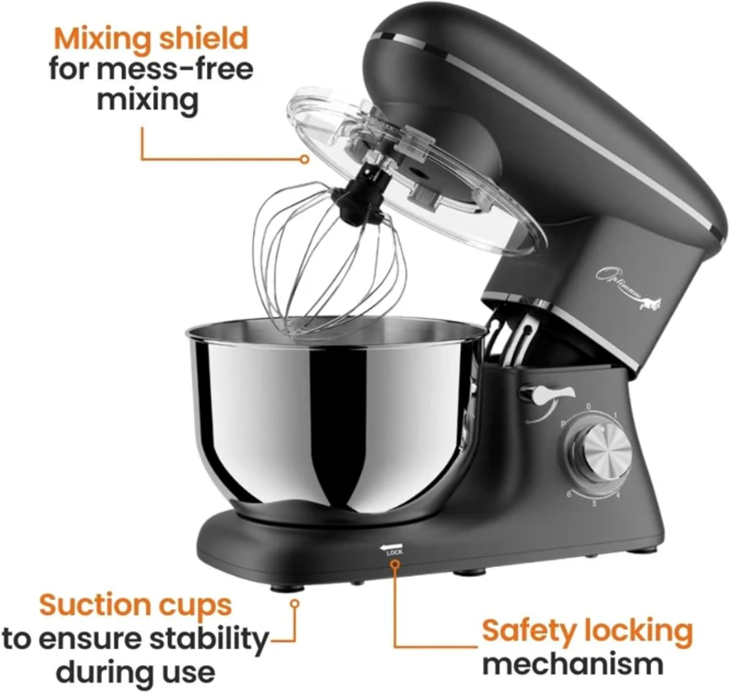 Optimum Bon Appetit Essential Stand Mixer | 1800W | 5.5L Stainless Steel Mixing Bowl + 4 Attachments | 6 Speeds + Pulse Function | 2 Year Domestic Warranty | for Dough, Desserts & More image number 2