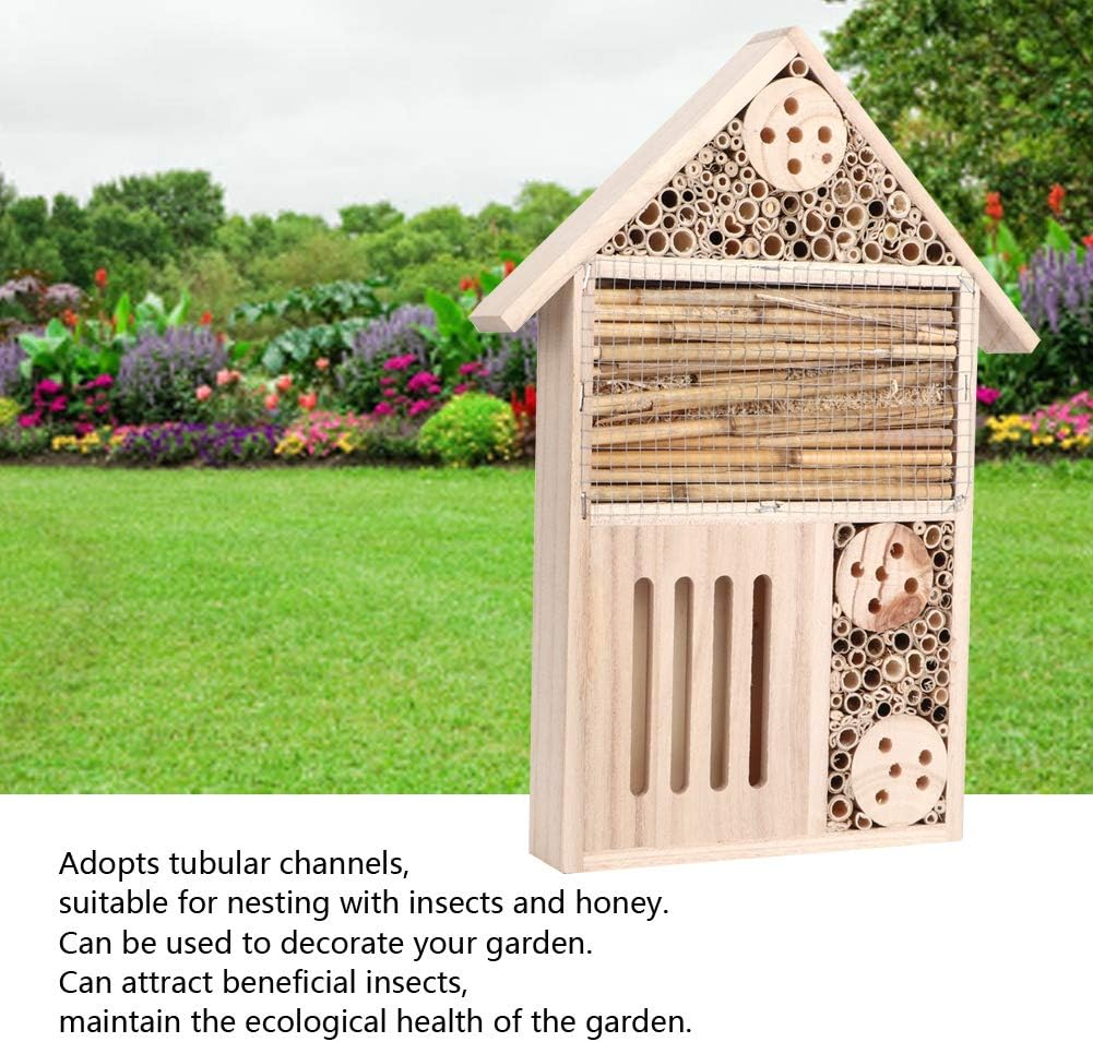 Wooden House, Outdoor Hanging Hotel for Bee, Beneficial Habitat, Garden Wood Bug Room Shelter, Nesting Box for Bee, Butterfly, Ladybirds, Beneficial in (Type A) image number 1