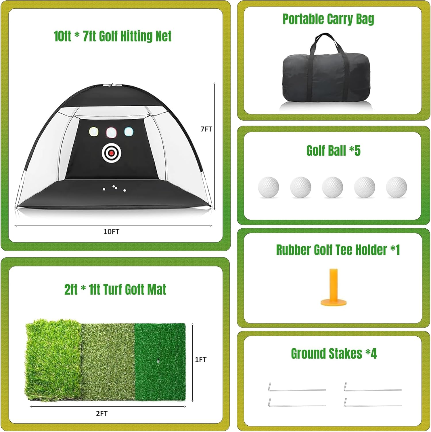 Golf Net, 10X7Ft Golf Practice Net with Tri-Turf Golf Mat, All in 1 Home Golf Hitting Aid Nets for Backyard Driving Chipping Swing Training with Target/Mat/Balls/Tee/Golf Lovers image number 6