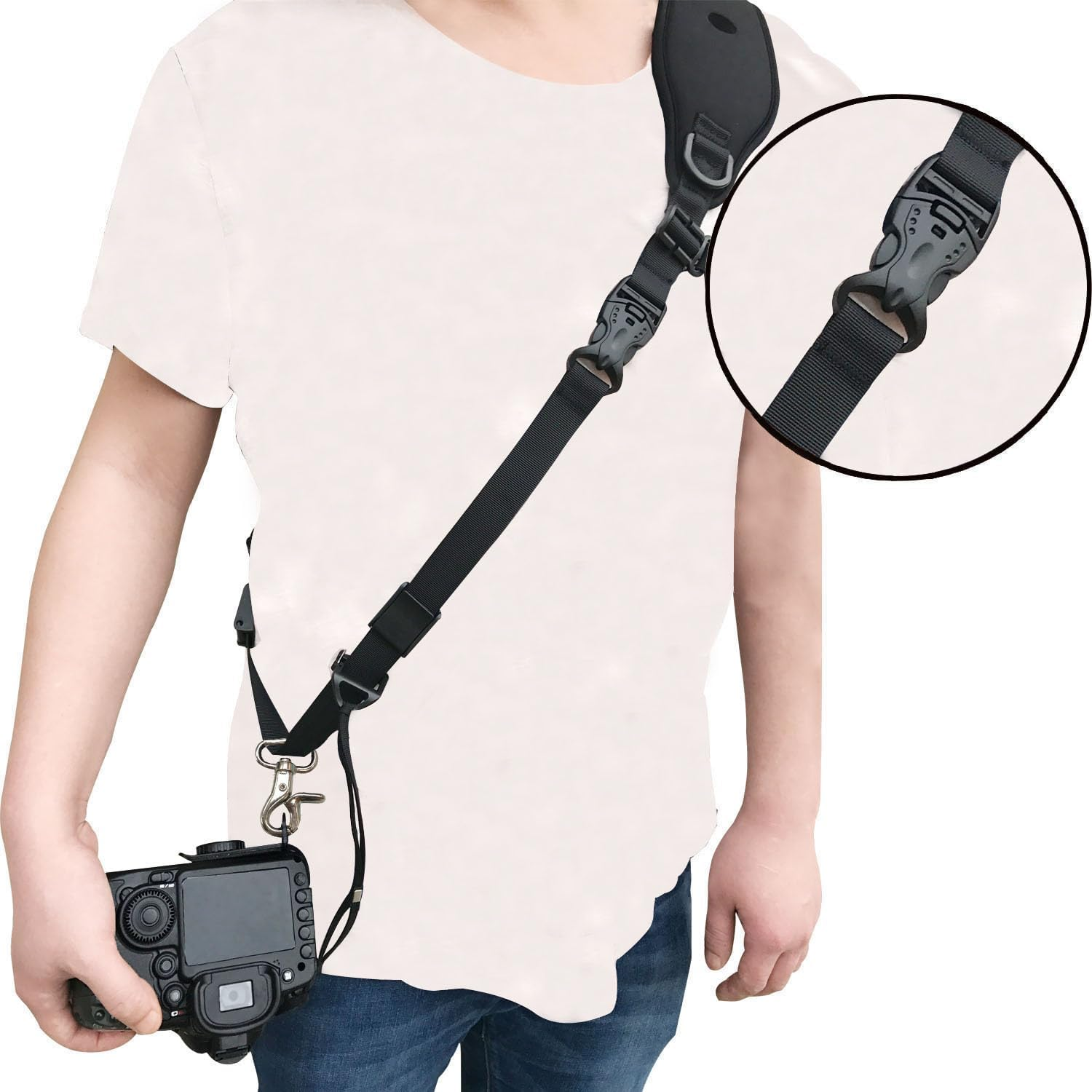 CERFFOOL Camera Padded Shoulder Strap with Screw Mount Quick Release Safety Tether Camera Neck Strap Belt for DSLR SLR Nikon Pentax Olympus Sony Camera, Black, 45*9.5Cm