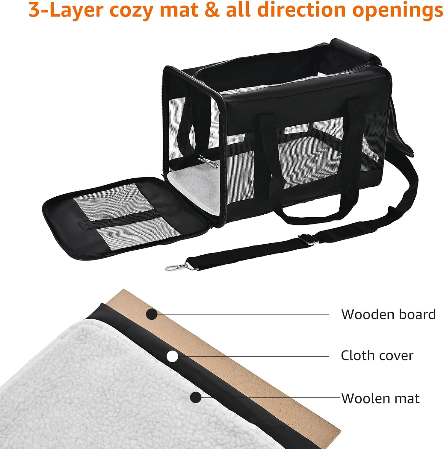 Amazon Basics Soft-Sided Mesh Pet Travel Carrier, Medium, 43.18 X 25.4 X 25.4 CM, Black image number 2