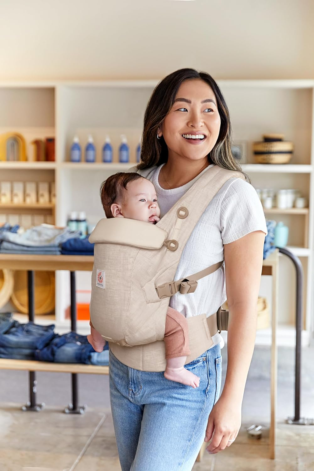 Ergobaby Adapt Leinen Baby Carrier for Newborns from Birth, 3 Positions Ergonomic Baby Belly Carrier, Back Carrier, Baby Carrier, Natural Linen image number 1