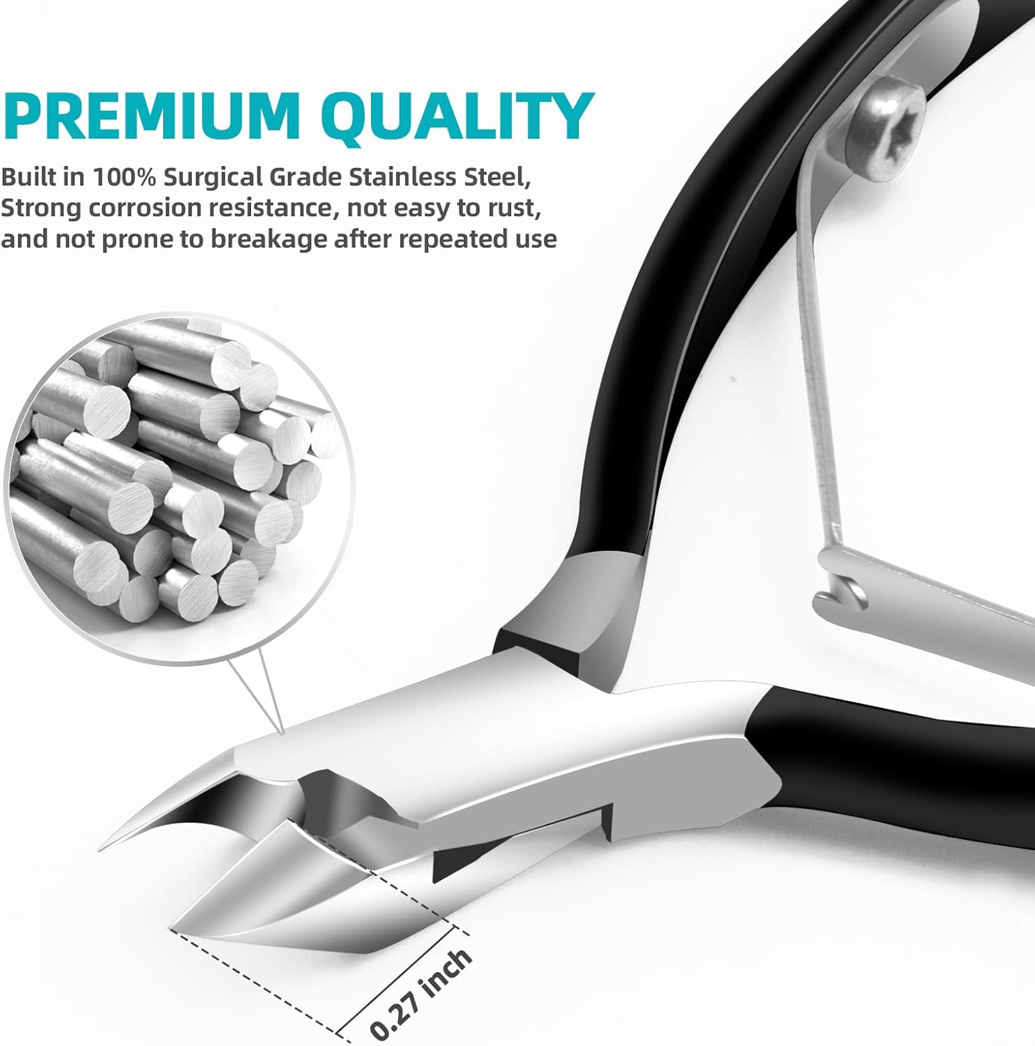 Cuticle Trimmer with Cuticle Pusher, RONAVO Cuticle Remover Cuticle Nipper Professional Stainless Steel Cuticle Cutter Clipper Durable Pedicure Manicure Tools for Fingernails and Toenails (Black)&hellip; image number 6