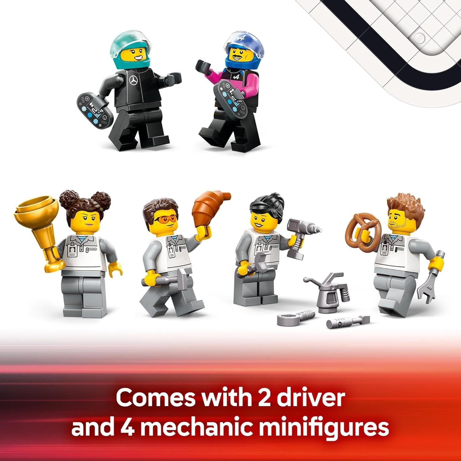 LEGO City F1 Garage & Mercedes-Amg & Alpine Cars Building Set with Formula 1 Racing Cars for 7+ Year Old Boys & Girls, Vehicle Model Construction Kit with Kids Toy Garage and 6 Minifigures 60444 image number 2
