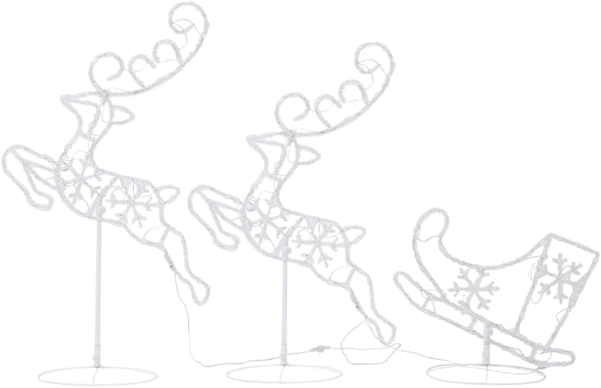 Christmas Reindeer, Xmas Light up Reindeer Outdoor Yard Christmas Decoration Acrylic Christmas Flying Reindeer&Sleigh 260X21X87Cm Warm White image number 5