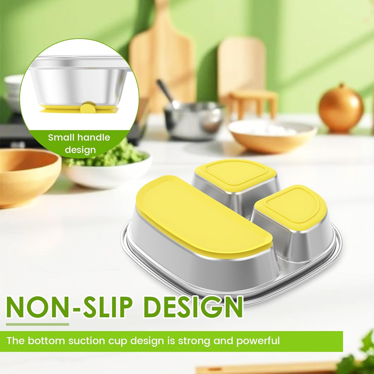 Stainless Steel Kids Plates Divided Designed, Metal Kid Plate Safe Versatile, Divided Plates Reusable Baby Suction Plates, Easy to Clean Toddler Plate for Kids image number 5