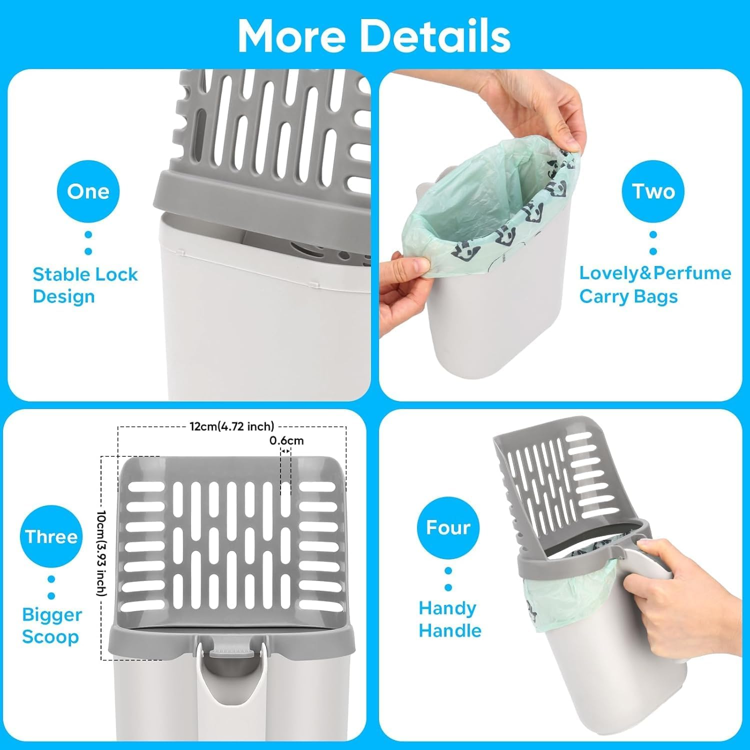 Cat Litter Scooper with Holder, Upgraded Cat Litter Shovel with Bags, Cat Scooper with Extra 135 Count Litter Waste Bags, Large Capacity Portable Litter Shovel image number 2