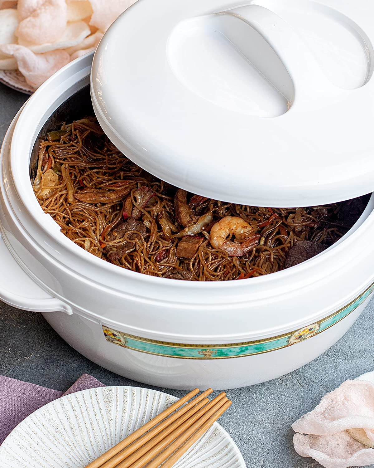 The House of Florence Karishma Green Foil Band Insualted Food Warmer, White, 10 Litre Capacity