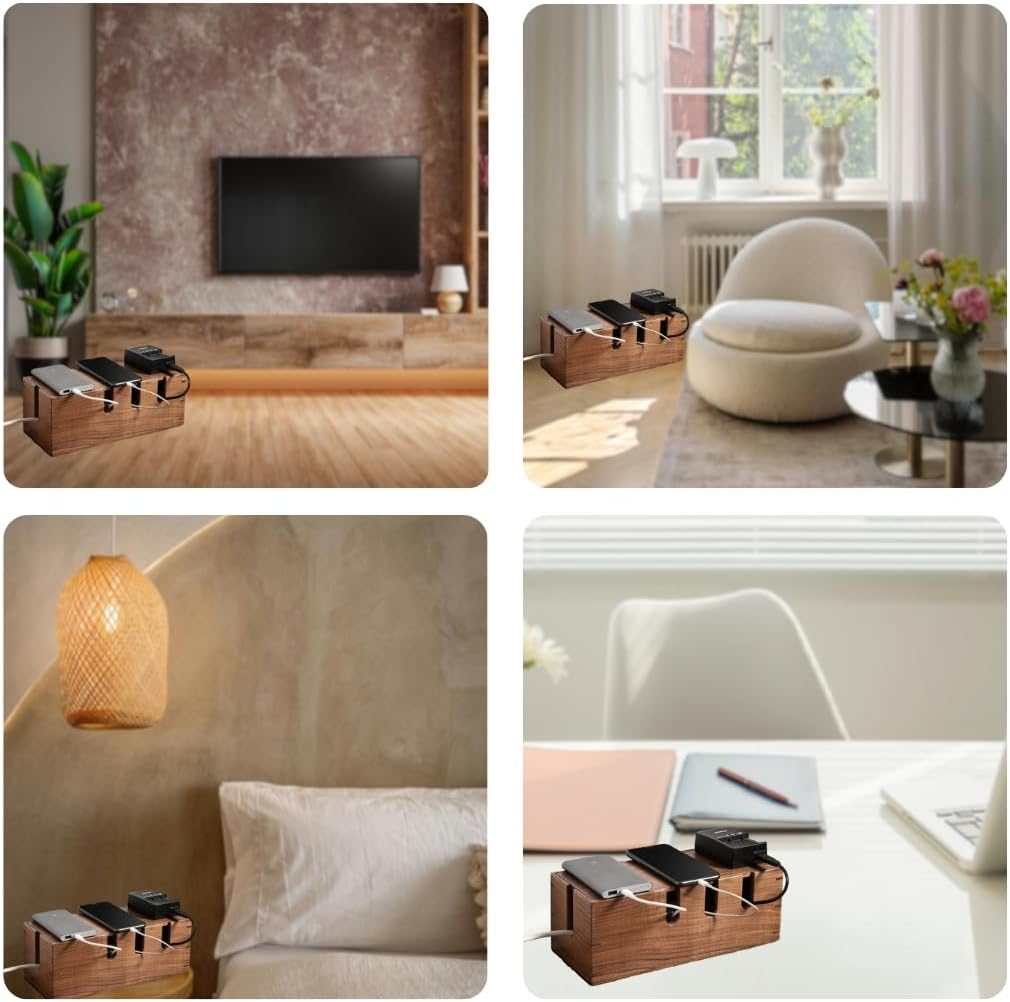 Kitsphere Large Wooden Cable Management Box &ndash; 35 X 13 X 16 Cm Cords Organiser for Power Board & Surge Protectors &ndash; Wire Organizer Box for Desk, TV Unit & Computer Desk