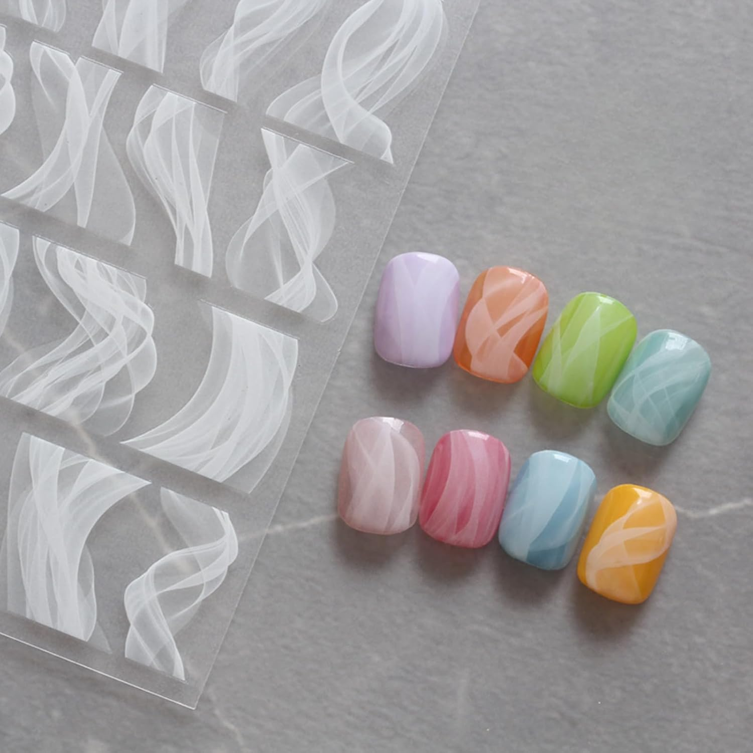 6 Sheets French Nail Art Stickers 3D Self-Adhesive Nail Decals Design, Colorful Wavy Line Heart Nail Decoration Holographic Elegant Chains Nail Sticker Manicure Tips Supplies Nail Decal (Multicolored) image number 2