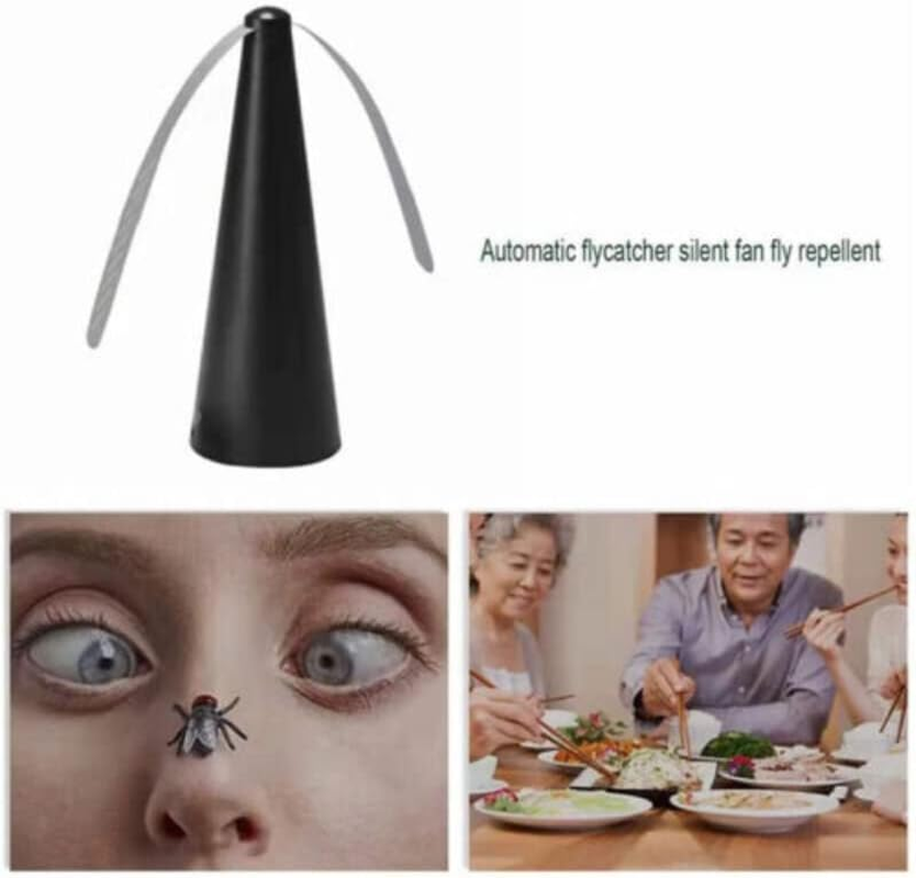 1Pc（Black） Automatic Fly Trap Repellent Fan Keep Flies Bugs Away from Your Food #T