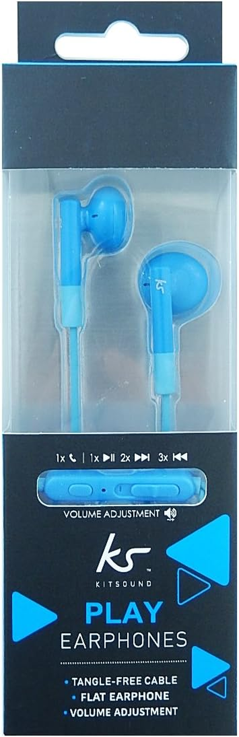 Kitsound Kit Sound Play Flat Enhancer Earbuds with Mic Blue KSPLBL