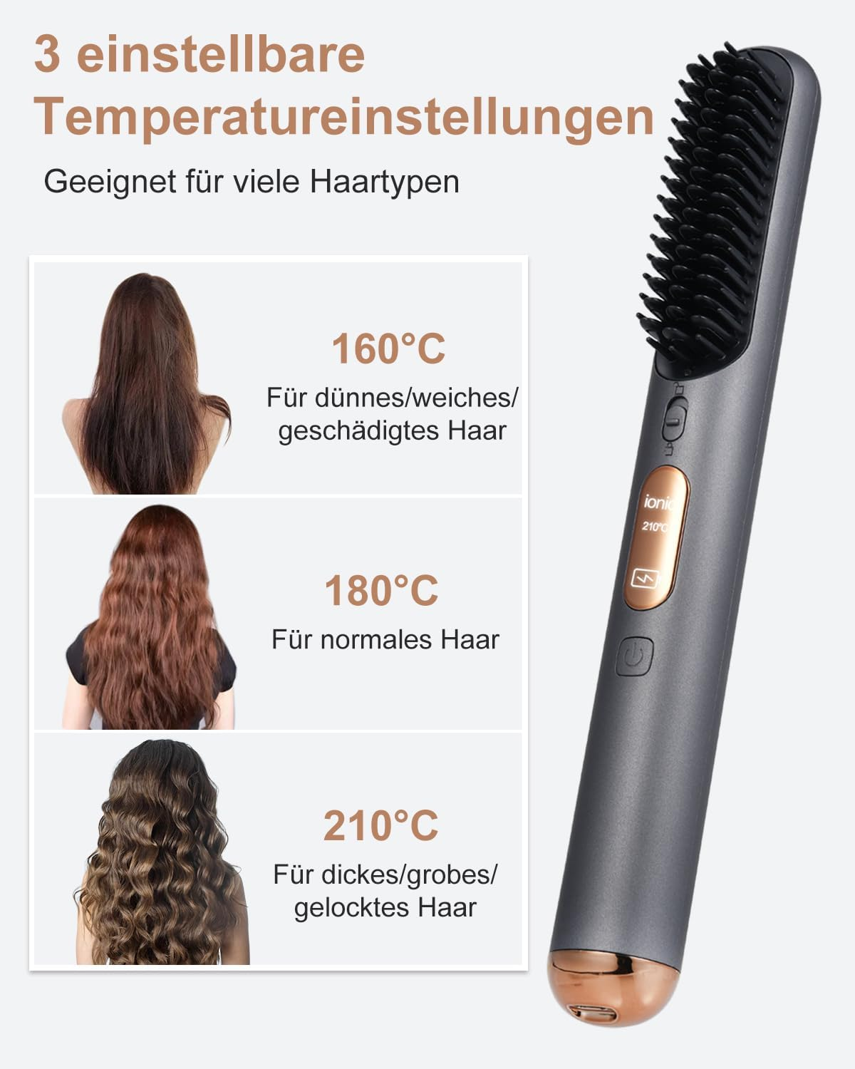 Electric Hair Straightening Brush Rechargeable Hair Straightener image number 6