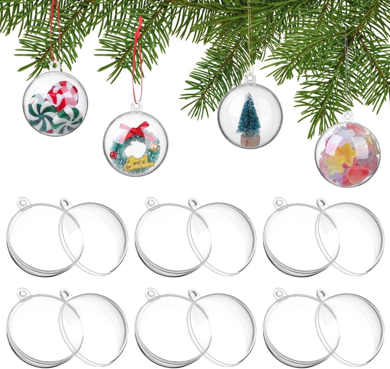 Angoily Clear Empty Christmas Baubles, 15 Pcs Christmas Ball Pendant Clear Hollow Fillable Ornaments, Transparent Plastic Xmas Tree Hanging Balls for Holiday Party Wedding Decoration Xmas Craft Decor image number 3