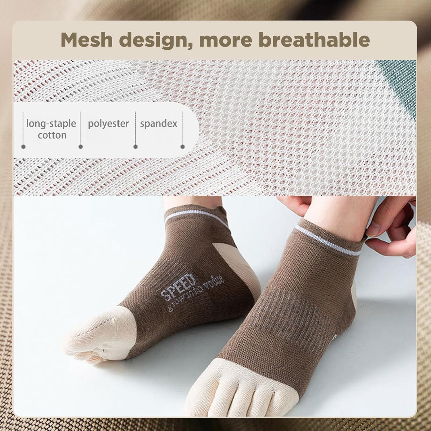 EWEIS 5 Pcs Toe Socks for Mens Running Socks,Cotton Five Fingers Socks with Toe Separator,Breathable Toe Separator Socks for Sports and Home,No Show Low Cut for Five Fingers Mens(Free Size 7-11) image number 4