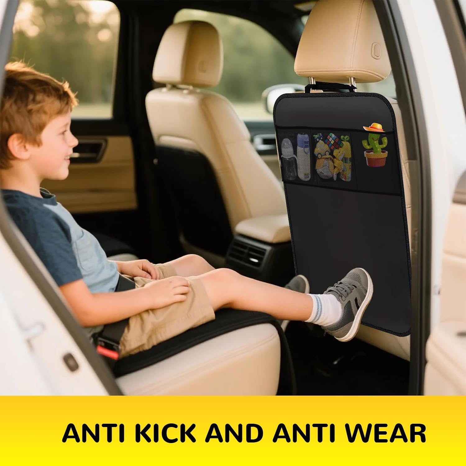 Back Car Seat Organiser for Kids - 2 Pack Car Backseat Organizer with Kick Mats Backseat Protectors X-Large 60X45Cm, Storage Protector for Kids, Pets Travel image number 4