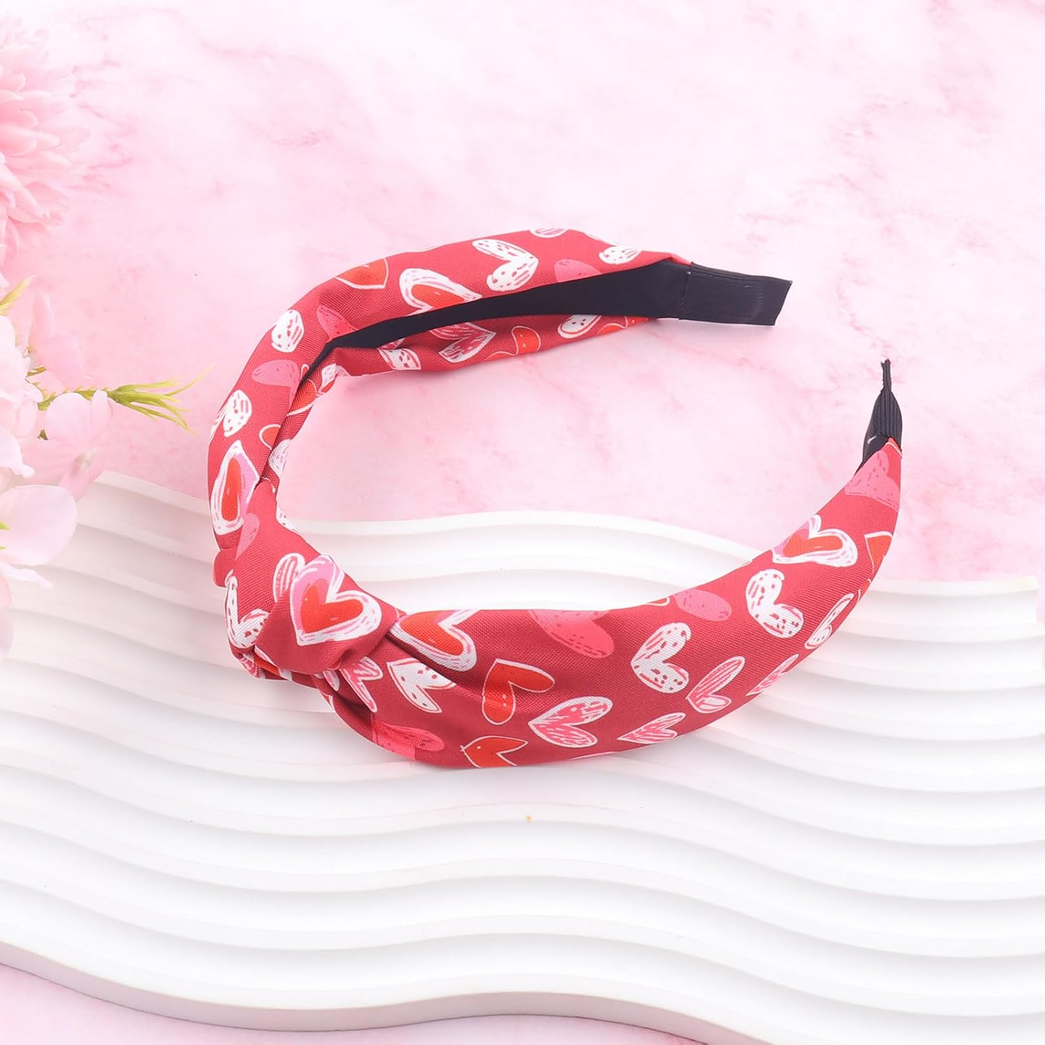 Valentines Headband for Women Girls, Graffiti Love Heart Hair Band, Pink Red Hearts Headbands Wide Knotted Non Slip Hair Accessories Valentines Day Wedding Party Supplies Romantic Decor - Style 1 image number 4