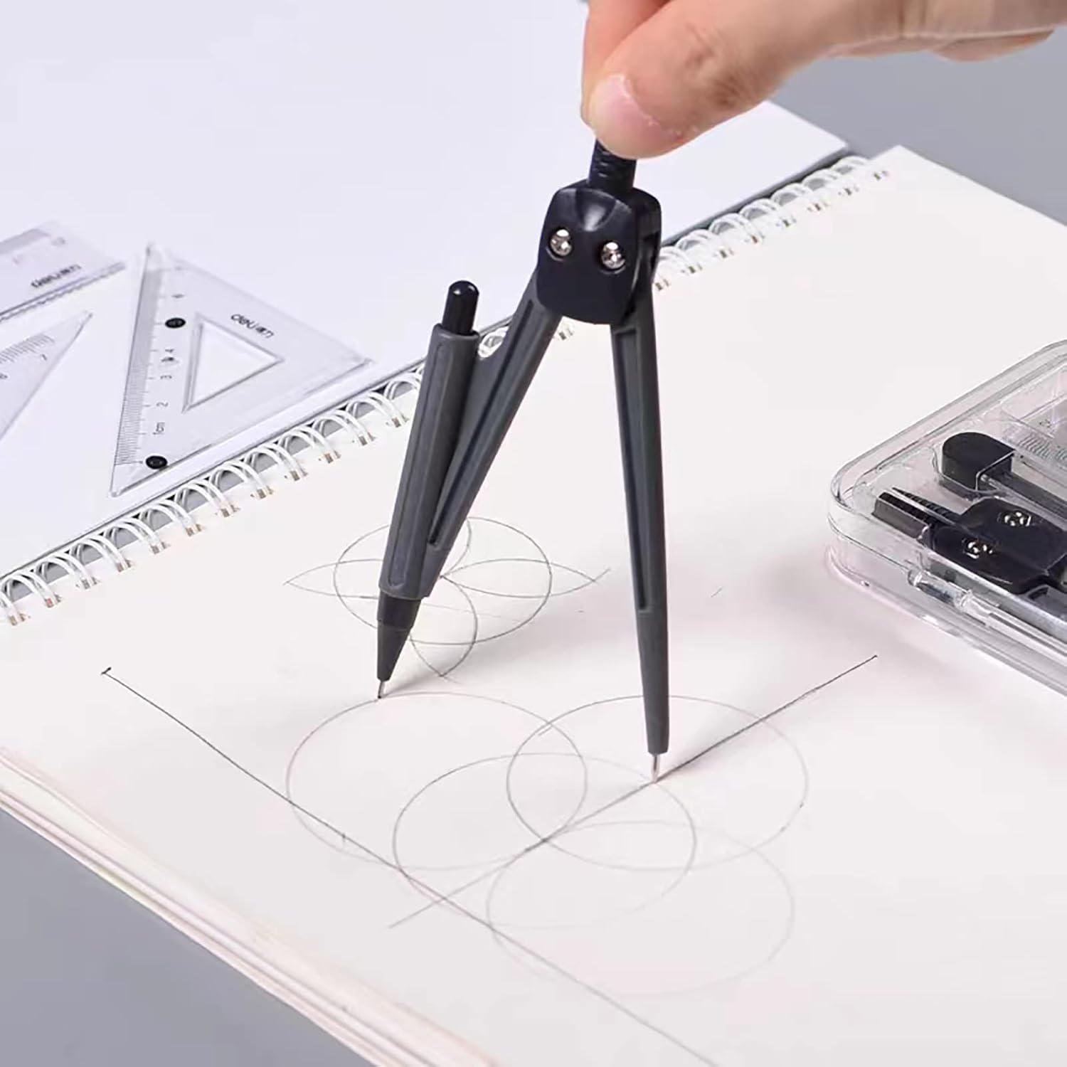 Compass Set Geometry Set 8-Piece Protractor Set Geometry Set Pencil Maths Set Geometry Compass School Compass Geometry Compass Maths Geometry Tool with Pencil Case image number 5