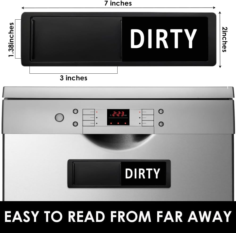 Dishwasher Magnet Clean Dirty Sign, Clean Dirty Sign Accessories for Dishwasher Non-Scratch/Super Strong Soft Magnet with Optional Adhesives/Easy to Read & Slide (Black& White)
