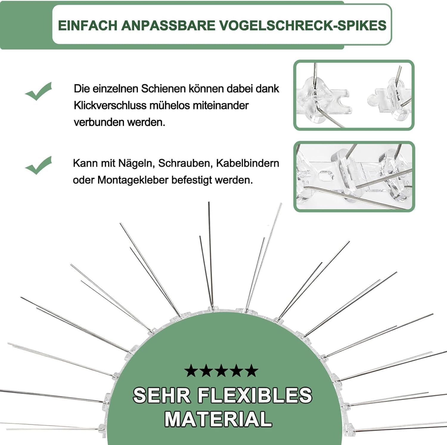 14 Rows Bird Spikes, Betterjonny 3.5M Length Stainless Steel anti Bird Fence Spike Disassembled anti Bird Spikes Smooth Bird Repellent Devices Outdoor for Balcony Roof Garden Window image number 3