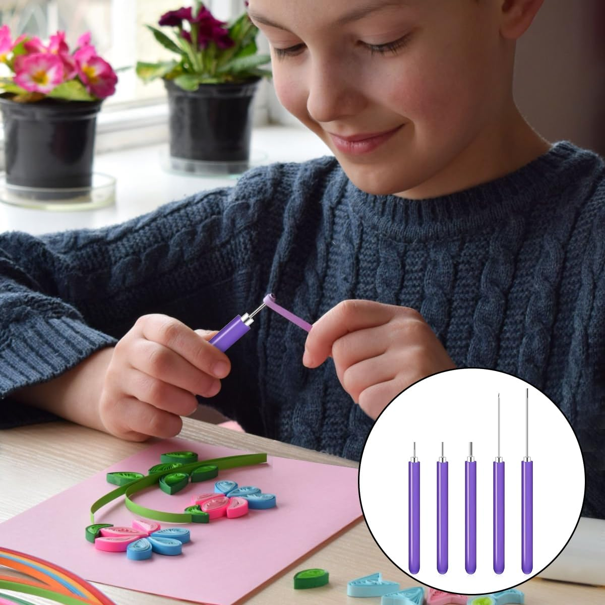 WELANE Paper Quilling Tools Slotted Kit, 5 PCS Paper Craft Quilling Tool Kit for Art Craft, DIY Paper Card Making (5 Kinds) image number 2