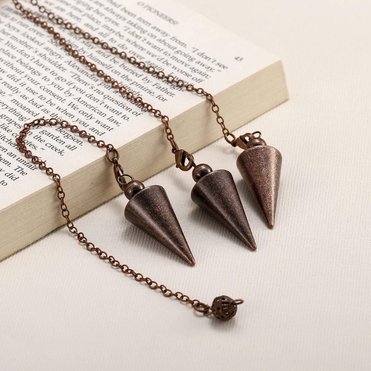 Top Plaza 3 Pcs Metal Pendulum for Divination Witch Dowsing Pendulum Wicca Healing Spiritual Answers Energy Balancing Pointed Cone Pendulum image number 2