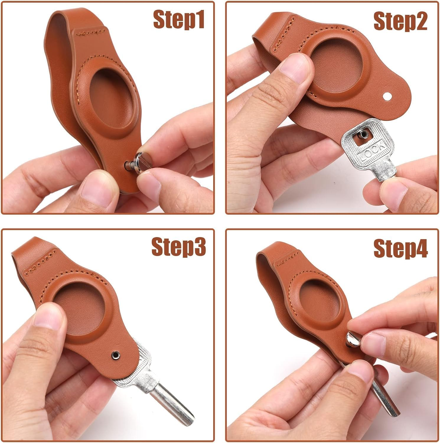 Airtag Keychain - Organize Your Keys with a Compact Pu Holder for Apple Airtag - Attach to Keys and Fobs with Ease-Brown image number 6