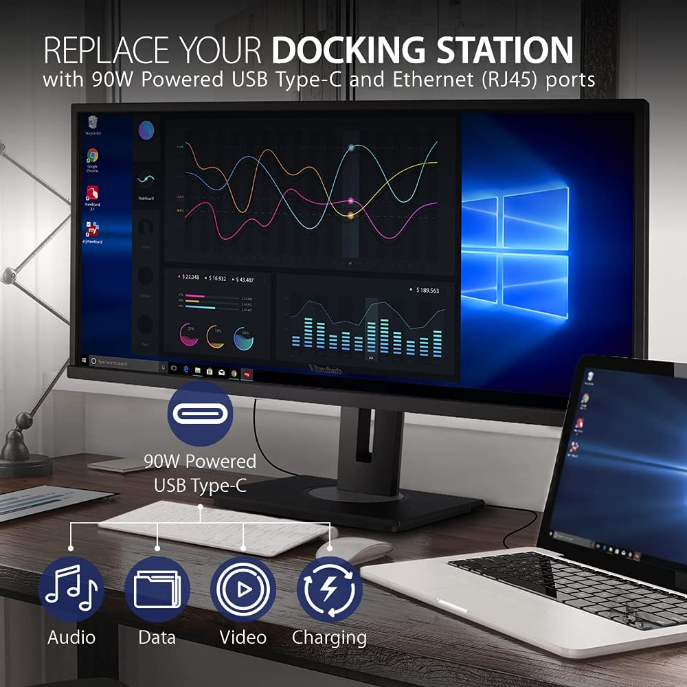 Viewsonic VG3456 VG Series Ultra Wide Quad HD LED Widescreen Ergonomic Monitor, 86.6 Cm Size, Black image number 3