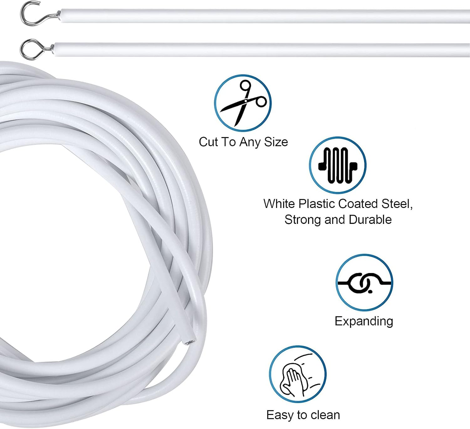 Curtain Wire and Hooks Set 5M Curtain Wire White, with 12 Pieces Hooks, Curtain Wire Kit, Curtain Wire White Window Cord Cable, for Hanging Curtains, Multipurpose Wire Suitable image number 6