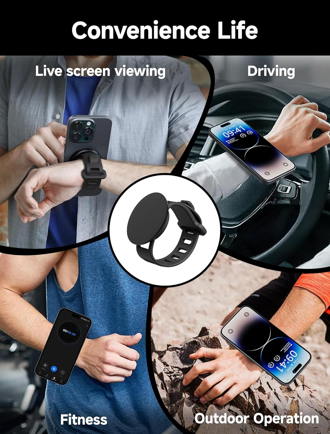 Gliship Magnetic Bar Mount, Gym Fitness Phone Mount for Magsafe, Steering Wheel Phone Holder with Adjustable Strap,Fit for Gym, Stroller, Wrist, Shopping Cart, Exercise Bikes, 17 N52 Strong Magnets image number 1