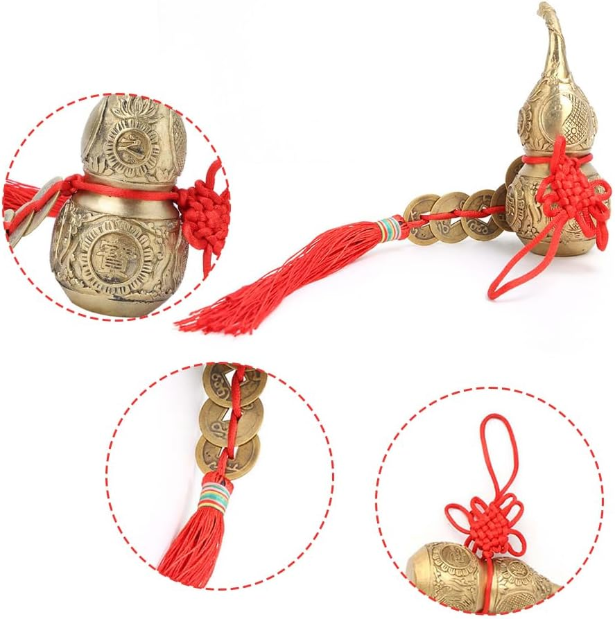 Brass Good Luck Wu Lou Cucurbit Statue Feng Shui Hu Lu Gourd Treasure Peaceful Collectible Figure for Taoist Housewarming Gifts Home Office Car Decoration Ornament Garden Decor Health Prosperity image number 3