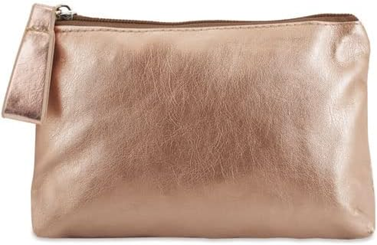 Women'S Faux Leather Toiletry Bag Metallic Finish with Zipper and Handle Cosmetic Bag for Travel