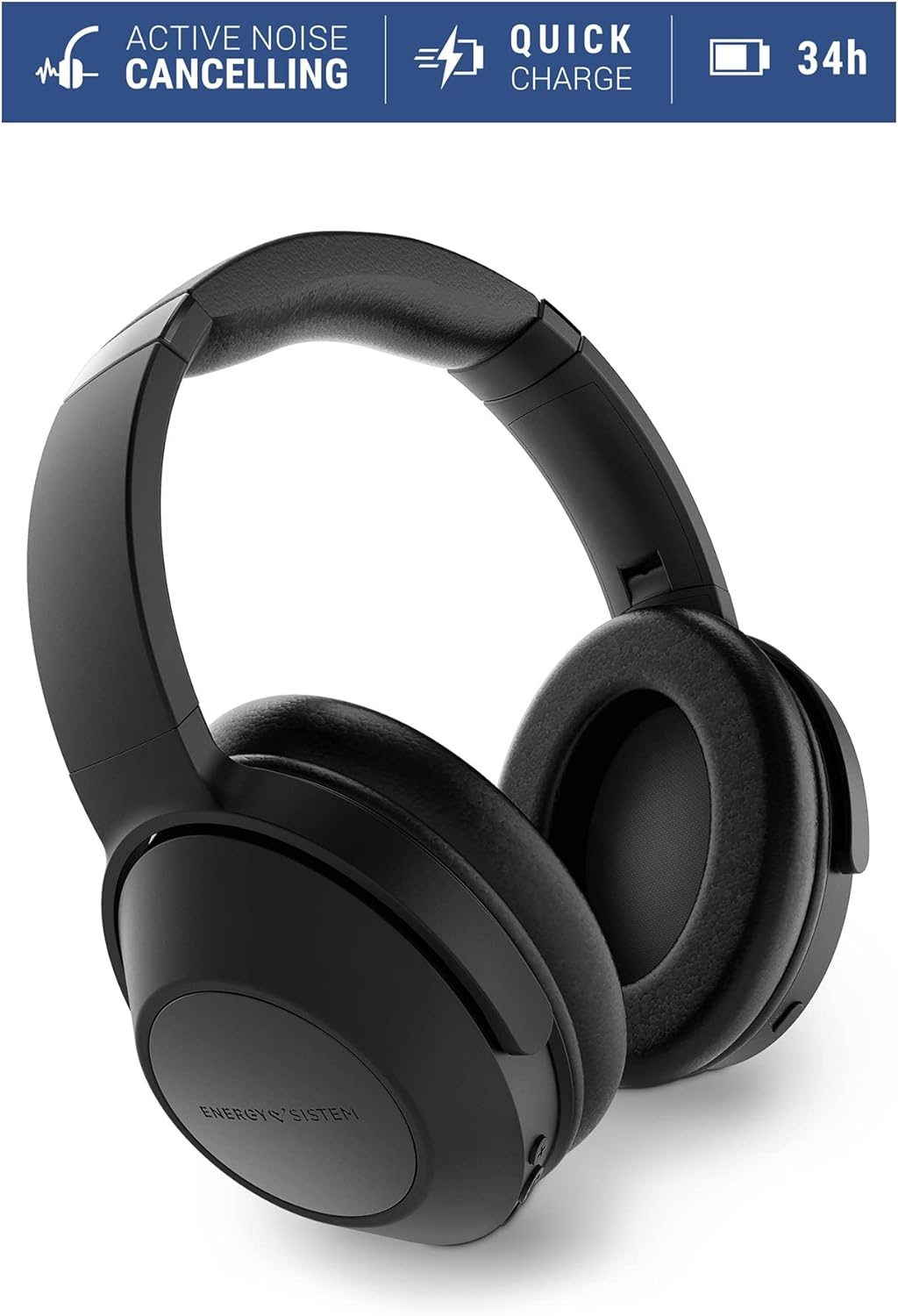 Energy Sistem Headphones BT Travel 6 ANC Headphones Noise Isolating Outdoor Wireless Helmets (Active Noise Cancelling, Insulation Cushion, Quick Charge) - Black image number 2