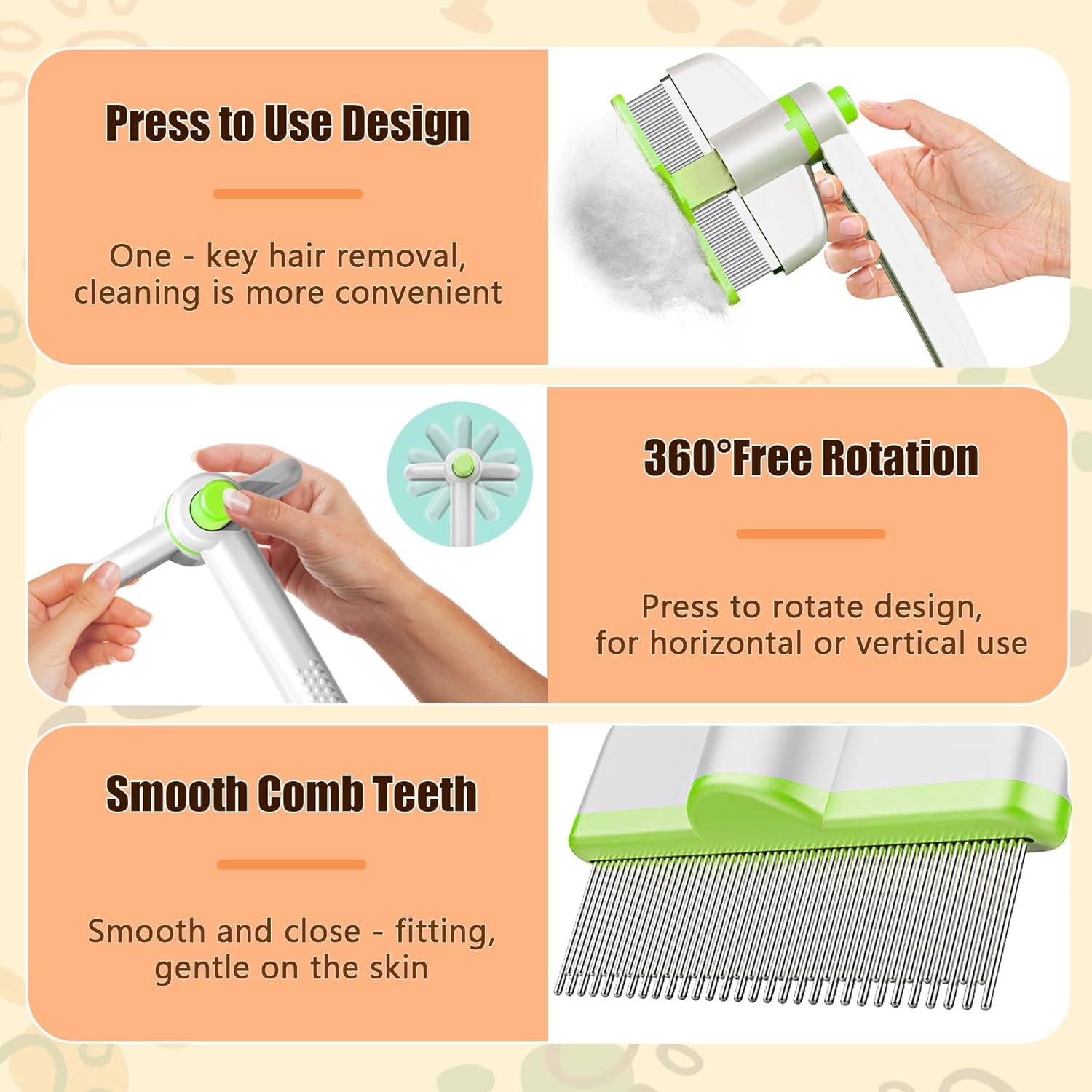 Oiuyamn 360-Degree Rotating Cat Hair Removal Comb with One-Click Release Button - Multifunctional Pet Grooming Tool for Cleaning Shedding Hair Indoor Use - Yellow image number 5