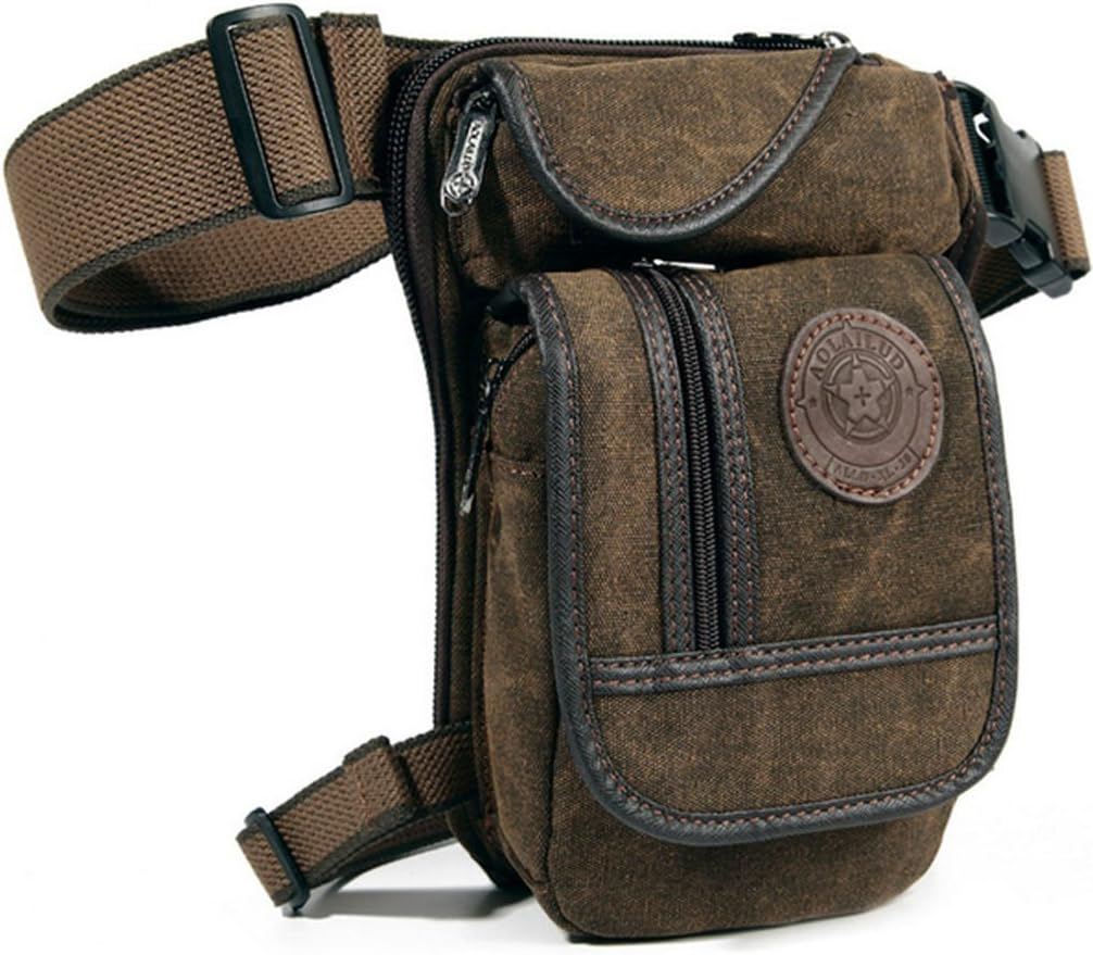 Canvas Thigh Drop Leg Bag for Men Outdoor Travel Hiking Climbing Tactical Military Motorcycle Bike Cycling Waist Fanny Pack Camping Casual Daypack