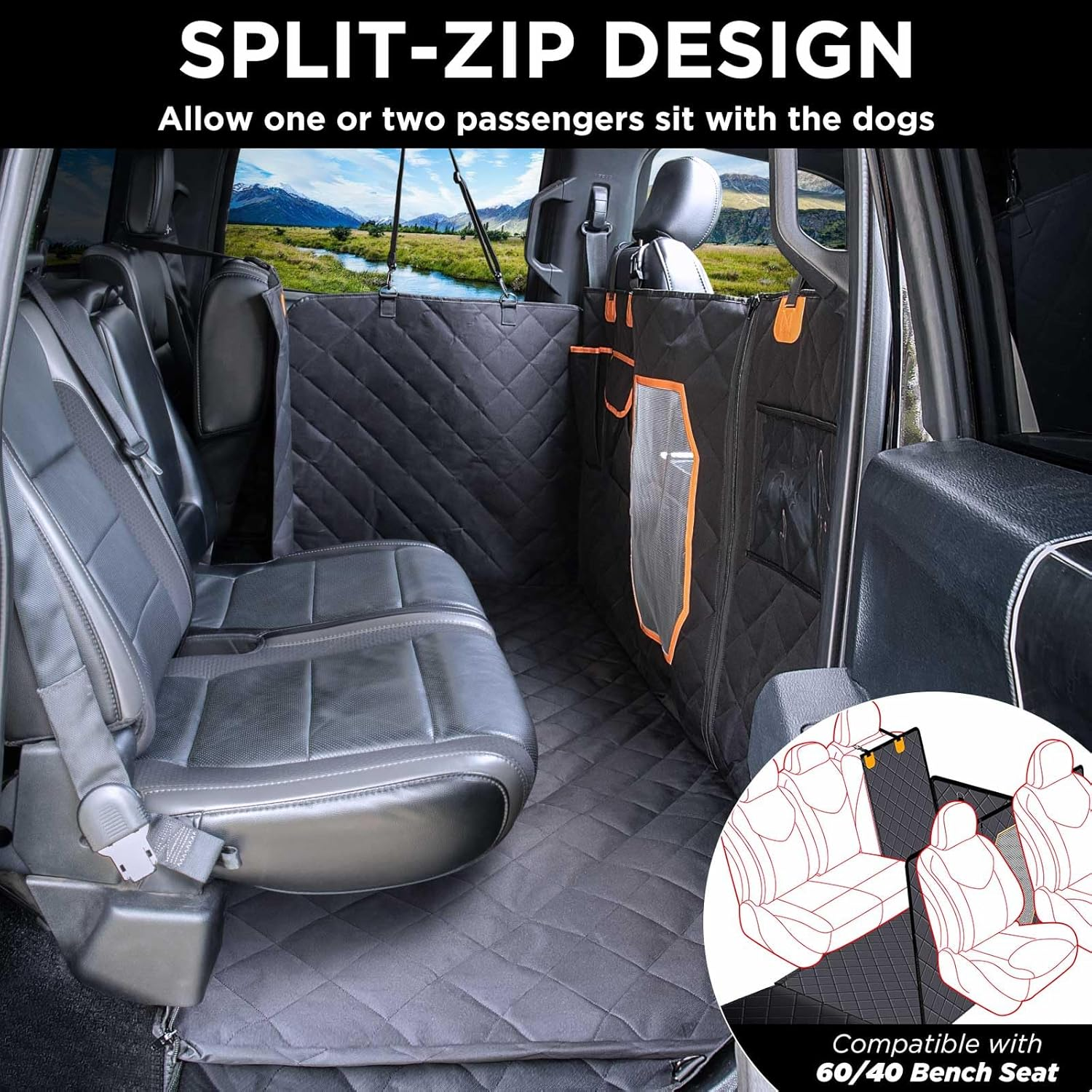 ITNAST XL Dog Seat Cover for Truck, Waterproof Dog Floor Hammock for Crew Cab Trucks with Mesh Window, Heavy Duty Scratch-Proof Back Seat Cover Protector for F150 image number 3